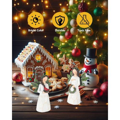 GoGnome Set of 2 Sparkling Christmas Angel Figurines with Glitter Wings and Festive Accents - 5.1'' Ornaments Perfect for Holiday Decor Christmas Decorations (Xmas Angels)