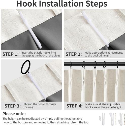 Joywell Extra Long 100% Blackout Linen Pinch Pleated Curtains 108 in Cream