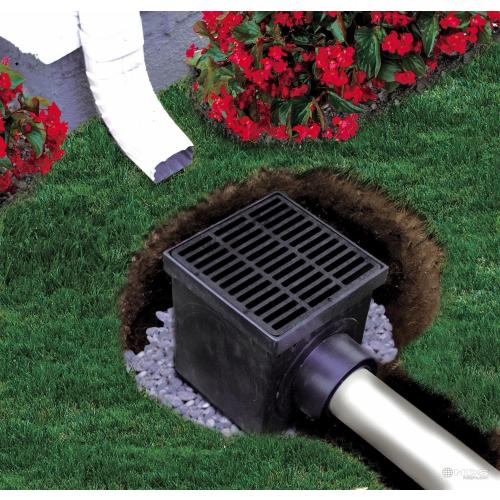 NDS 900BKITRTL1PK Square Catch Basin Drain Kit with 2-Opening Catch Basin Drain, 2 Adapters, 1 Outlet Plug, 1 Plastic Drain Grate, 9-Inch, for Lawns, Landscaped Areas, Black