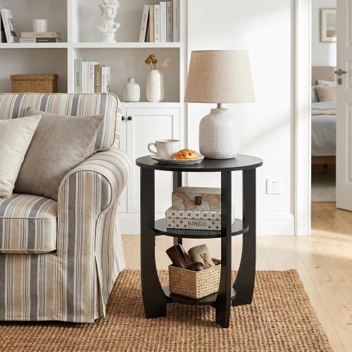 Round Side Table, Black, Modern Style | 3-Tier End Table with Storage, 19.7 inch, Nightstand for Bedroom Living Room, For Couch, Sofa, Recliner, Small Space