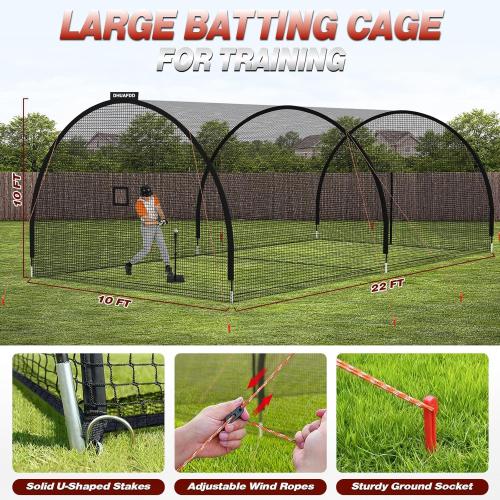 Batting Cages for Backyard,22/30/35/45ft Baseball Batting Cage Net | Anti-Tear Netting Batting Training Cage with Sturdy Steel Frame for Outdoor Use