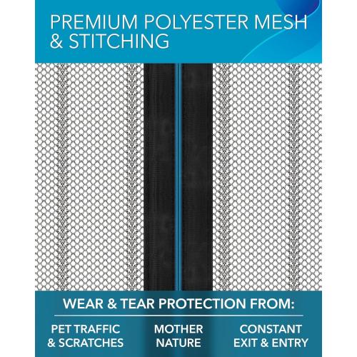 FLUX Magnetic Screen Door - Self-Closing, Pet-Friendly, Durable Polyester Mesh Screen Door with Powerful Magnetic Attachments, Keeps Bugs Out, Fits Sliding Doors and Standard Doors up to 36 x 78