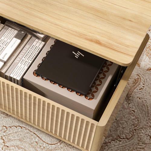 LYNCOHOME Fluted Lift Top Coffee Table with Storage, Modern Coffee Table for Living Room, Home Office(Natural)