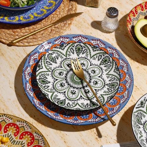 Multicolor 12pc Ceramic Dinnerware 12 Pieces Dinner Set,Plates Pasta Bowls Cereal Bowls Reactive Change Glaze Dish Sets, Modern Stoneware Dishe Bohemian colors (Bohemia)