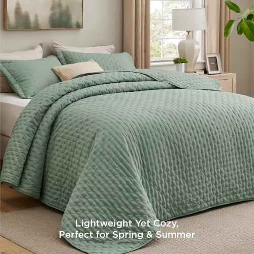 Bedsure Quilt - Sage Green Bedspread & Lightweight Comforter, Modern & Boho Coverlet with Clover Pattern, Ultra Soft All-Season Bedding