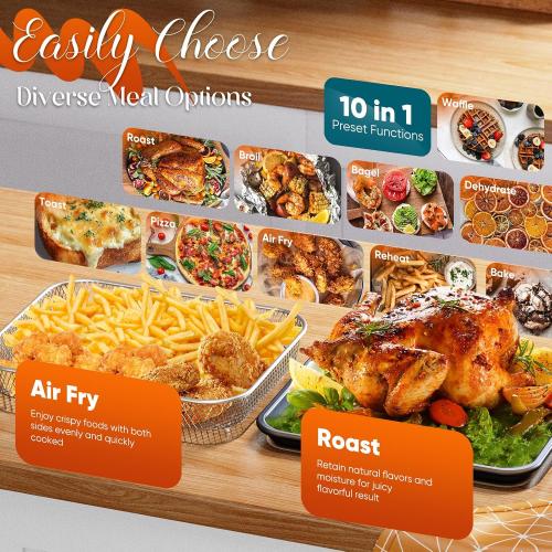 Nuwave Bravo Pro Convection Air Fryer Toaster Oven Combo, 2025 New and Improved, 10-in-1, 50°-450°F Temp Controls, Quick & Even Crisp Technology, 21Qt Capacity, Stainless Steel, PFAS Free