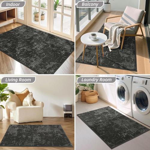 BEQHAUSE Dirt Trapper Door Mat 20 x 32, Non-Slip Doormats Washable Entryway Rugs, Stain Resistant Dog Door Mats Absorbent Welcome Floor Mat for Front Back Door, Mud Wet Shoes & Paws, Dark Grey