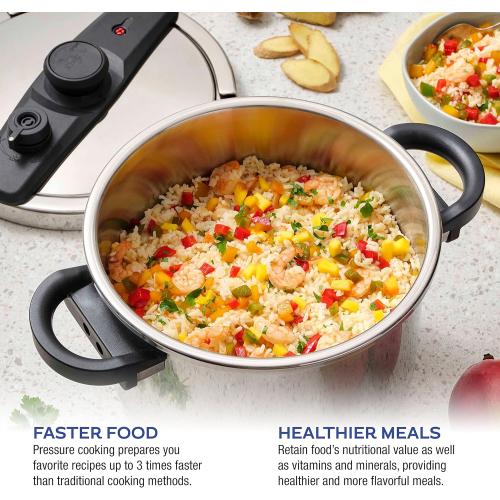 Zavor EZLock Stove Top Pressure Cooker 7 Quart - Stainless Steel, Multi Pressure Levels, Easy Locking, Induction Ready, Digital Cookbook & Steamer Basket | Olla de Presion Acero Inoxidable