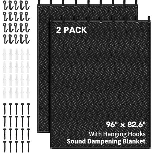 2 PCS Large Sound Dampening Blanket,96 x 80 Sound Absorbing Studio,Noise Cancelling Studio Acoustic Blanket/Light Blocker/Moving Curtain
