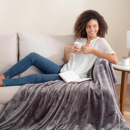 Berkshire Blanket Classic VelvetLoft® Solid Throw Blanket, Lightweight Soft Fuzzy Plush Throw Blanket for Bed and Couch, Grey Heron, 50x60 Inches