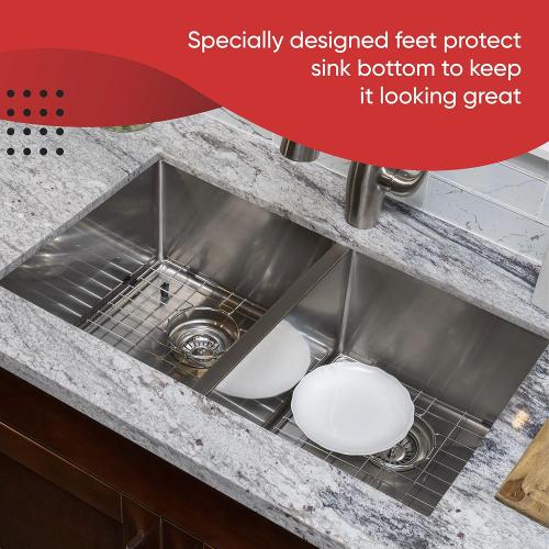 2 Pack Sink Protectors for Kitchen Sink, 14.37'' x 12.5'' Stainless Steel Grate With Rear Drain Hole