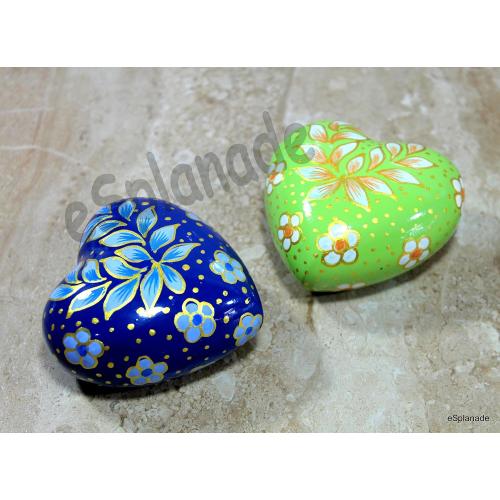 Set of 2 Size 3 Color Blue and green eSplanade Mini Heart-Shaped Cremation Urn Keepsakes Memorial Jar Pot Container - Set of 2 | Small Urns for Funeral Ashes Burial | Multi Printed Metal Keepsakes | Blue and Green - 3 Inches
