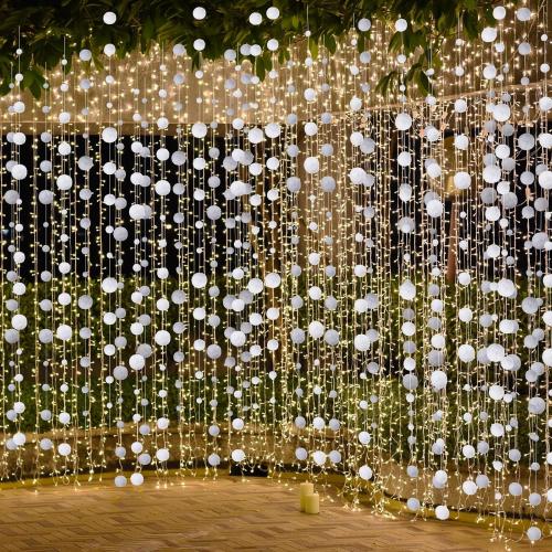 Tegeme 12 Pcs Winter Snowball Garland 6.5 Feet White Pom Pom String Garland Winter Party Wonderland Decoration Snow Ball Hanging Banner White Snowball Decor for Ceiling Tree Holiday Party Wall Home