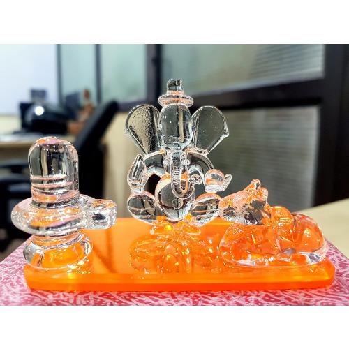 eSplanade Glass Ganesh Ji with Shiv Linga/Shiva Lingam and Nandi | Ganpati Murti Idol Statue Sculpture - 2.5 Inches - Ideal for Car Dashboard