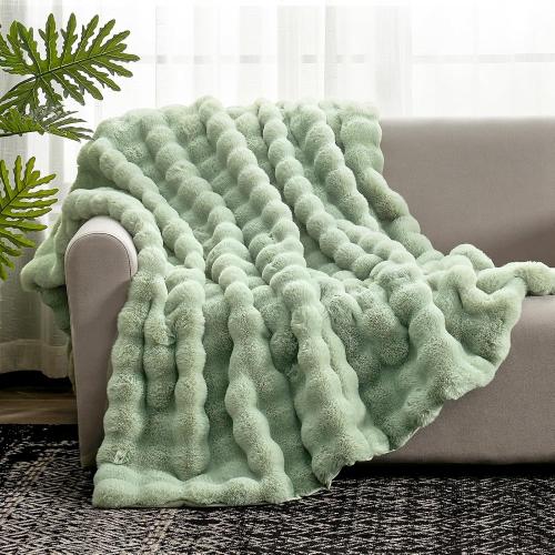 Cozy Bliss Faux Fur Throw Blanket for Couch, Fuzzy Soft Plush Thick Bubble Blanket for Sofa Bedroom Living Room, 60 * 80 Inches Sage Green