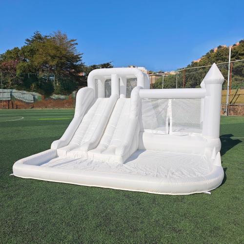 (UNTESTED) 12.5 FT Oxford White Bounce House Bouncing Castle with Two Slides Inflatable Bounce House for Kids with Large Ball Pits Suitable Birthday Party Holiday Decorations and Photography