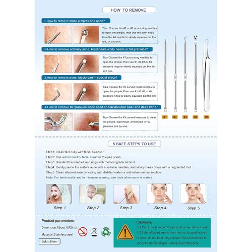 5PCS Blackhead Remover Comedone Extractor, Curved Blackhead Tweezers Kit, Professional Stainless Pimple Acne Blemish Removal Tools Kit for Manual