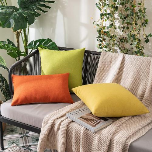 MIULEE Pack of Decorative Outdoor Solid Waterproof Throw Pillow Covers Spring Faux Linen Garden Farmhouse Cushion Cases for Summer Patio Tent Balcony Couch Sofa 18x18 Inch Green