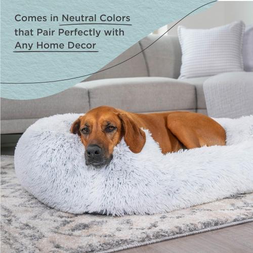 Best Friends by Sheri Shag Lounge Bed Calming Faux Fur Dog Bed, Frost, Large, 36 x 27