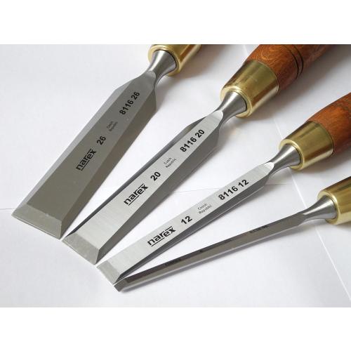 4 Pack Narex Czech Steel Premium 4 pc set 6 (1/4), 12 (1/2), 20 (3/4), 26 (1) mm Chisels w/Hornbeam Handles