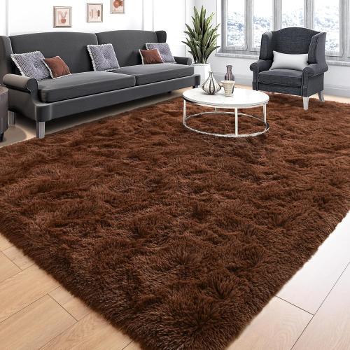 Tepook Super Soft Fluffy Rugs for Living Room, Shag 6x9 Area Rugs for Bedroom, Modern Shaggy Rug Fuzzy Carpets for Kids, Plush Indoor Nursery Home Decor Rug with Non-Slip Bottom, Brown