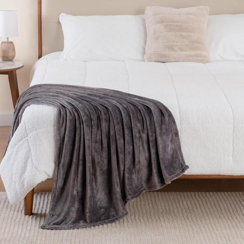 Berkshire Blanket Classic VelvetLoft® Solid Throw Blanket, Lightweight Soft Fuzzy Plush Throw Blanket for Bed and Couch, Grey Heron, 50x60 Inches