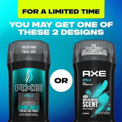 3oz AXE Apollo Deodorant Stick 4 Count For Long Lasting Odor Protection, Sage And Cedarwood Men's Deo, Aluminum Free 3oz