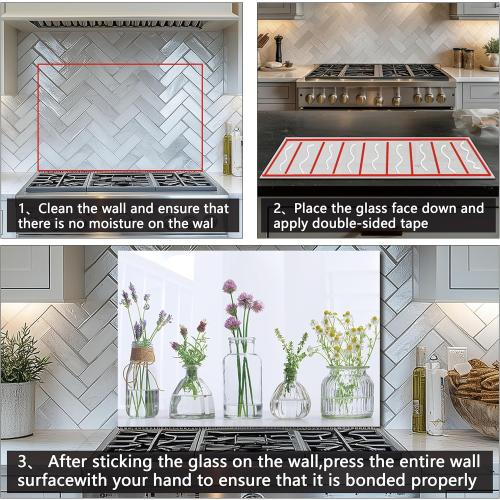 DAIFURONGE Flower Vase,Tempered Glass Backsplash for Kitchen,Easy to Clean, One Piece Glass Behind Stove Splashback Panel, Home Kitchen Wall Decor (30x14(76.2x35.56cm))