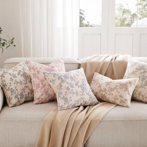 100% Cotton French Pastoral Throw Pillow Covers Set of 2, 16x16 Inch Brown Farmhouse Decorative Cushion Covers for Sofa Bed Living Room Home Decor