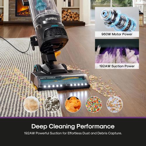 Eureka FlexReach Plus Bagless Upright Vacuum Cleaner for Home,Pet Vacuum for Carpet and Hard Floor, Lift-Up Vacuum with Flooring Type Sensor, HEPA Filter,Anti-Tangle, ‼️color is blue it’s medium dirt needs cleaning ‼️