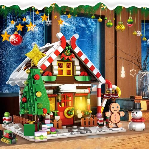 Christmas Gingerbread House Building, Christmas Village House Building Set, Contain Christmas Tree and Train, Xmas Brick Toy Gifts for Adults Teens and Kids 1288PCS