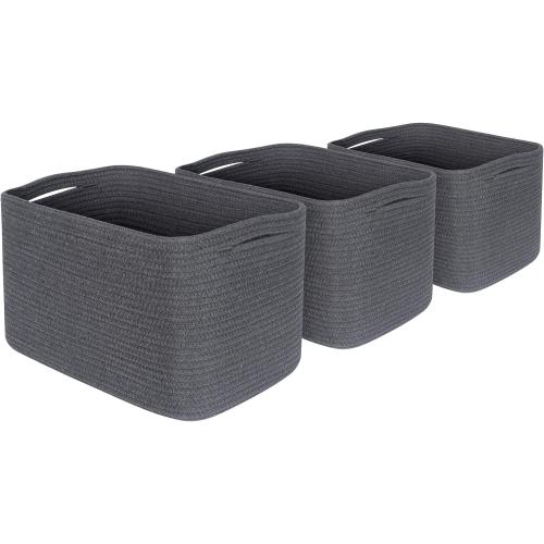 MINTWOOD Design 3-Pack Decorative Woven Storage Baskets for Shelves, Cube Bin Box for Organizing Books, Shoes, Dog Toys, Pantry Closet and Living Room Organizer, Charcoal Gray