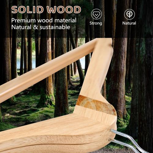 Wooden Hangers 20 Pack, Durable Wood Hangers with 360° Swivel Hook & Notches, Slim Coat Hanger Wooden for Closet, Natural
