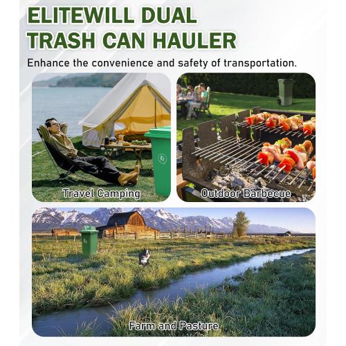 Black ELITEWILL Dual Trash Can Hauler Allowing Backing-up High-Loading Garbage Can Towing Hitch Carrier Fit for Vehicle/Cars/Trucks/Golf Carts/ATV/UTV with 2 Hitch Receiver
