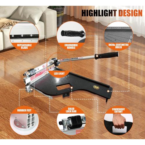 CUTTEREX 13” Vinyl Floor Cutter with Wheels – Easy Angle & Length Cutting, Flooring Tools - Cuts Vinyl Floor, Engineered Wood, LVP, LVT, VCT, SPC, WPC, HSS Blade/LED Light