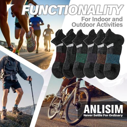6 Pairs Merino Wool Ankle Running Hiking Socks Compression Support Breathable Thick Cushion No Show Socks for Women Men