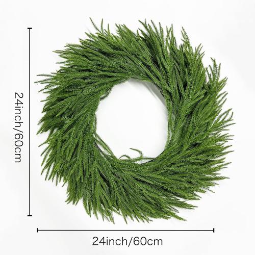 Christmas Wreaths for Front Door 24 Inch Norfolk Pine Wreath for All Seasons Artificial Green Wreath Holiday Decoration for Indoor Outdoor Home Decor