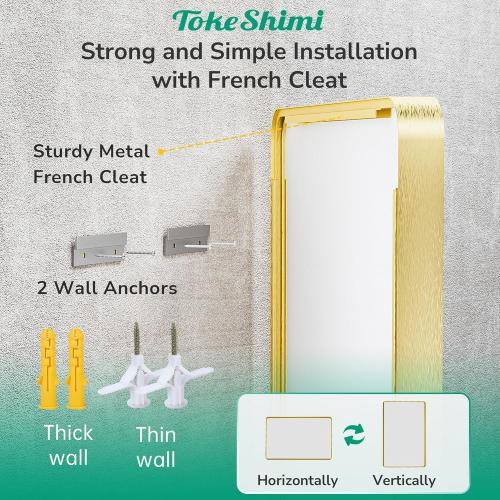 TokeShimi 16x20 Brushed Gold Bathroom Mirror,Vanity Mirror Bathroom Wall with Tempered Glass,Modern Metal Framed Mirror with Aluminum Frame(Horizontal/Vertical)