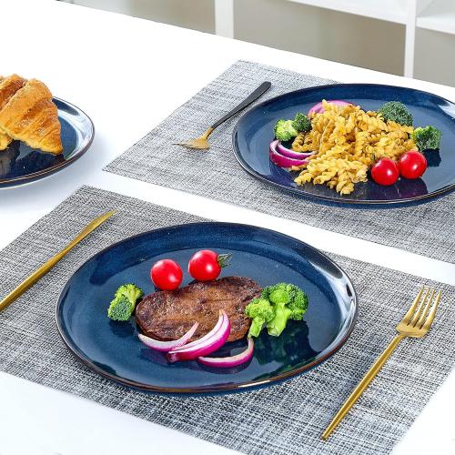 Bestone 12 Pieces Round Kitchen Dinnerware Sets，Plates and Bowls Sets,Dishes, Plates, Bowls, Dish Set, Chip Resistant Ceramic Dinnerware Set, Dishwasher/Microwave Safe,Service for 4,Cobalt Blue