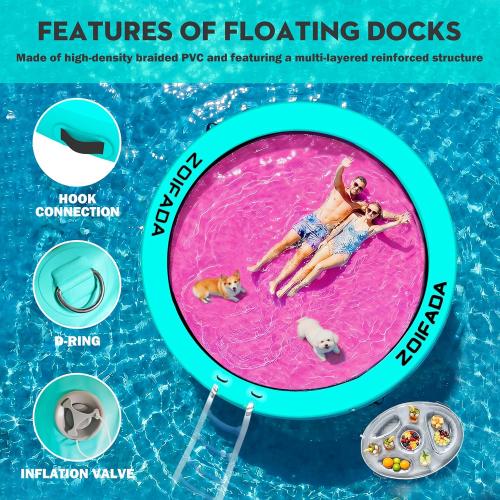 Inflatable Water Hammock Round Floating Ring,8/10/12FT Heavy Duty Pool Float for Adults,Inflatable Tanning Pool Float Island Dock for Lake/River/Ocean,w/Cup Holder,10FT&12FT Include 4-Step Soft Ladder