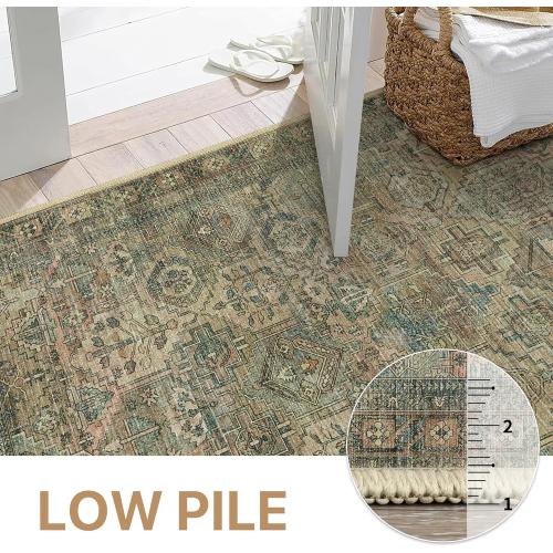 GENIMO Runner Rug 2x5, Non Slip Vintage Hallway Runner Rugs, Low Pile Lightweight Machine Washable Mat for Hallway, Entryway, Bedroom, Kitchen and Corridor, Blue Blush