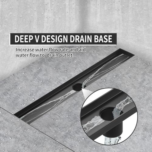 Linear Shower Drain 24 Inch, Bubbles Shower Drain SUS-304 Stainless Steel, 51L/Min Fast Drainage Floor Linear Drain, US Standard CUPC Certified, Matte Black, SD-099