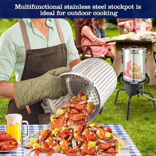 ARC 40QT Stainless Steel Stockpot for Seafood Crawfish Crab Boil-Turkey Fryer Pot with Basket Divider Hook and Steamer Rack, Lobster Shrimp Outdoor Cooking-Steaming-Home Brewing