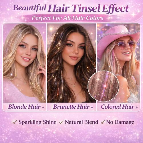 Hair Tinsel Kit with Tools 20 Colors 9000 Strands Fairy Hair Tinsel Heat Resistant Sparkling Shiny Tinsel Hair Extensions 48 Inch Colorful Hair Tinsel strands Kit (48 Inch 9000strands, 20Colors)