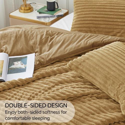 BEDELITE Fleece Queen Comforter Set -Super Soft & Warm Fluffy Brown Bedding, Luxury Fuzzy Heavy Bed Set for Winter with 2 Pillow Cases