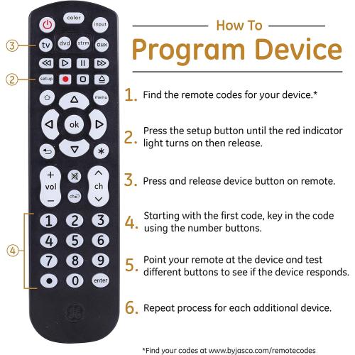 GE Color Select Backlit Buttons Universal Remote Control, Samsung TV Remote Control Replacement, Samsung Remote Control for Smart TV, Roku Remote Replacement, Vizio, LG TV, Sony, 4-Device, Black 44220