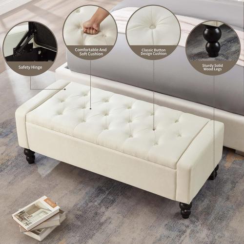 50 W Storage Ottoman Bench with Safety Hinge, Load up to 660 lb Ottoman with Storage, Upholstered Tufted Entryway Bench with Seating for Living Room, Bedroom, Entryway, Beige