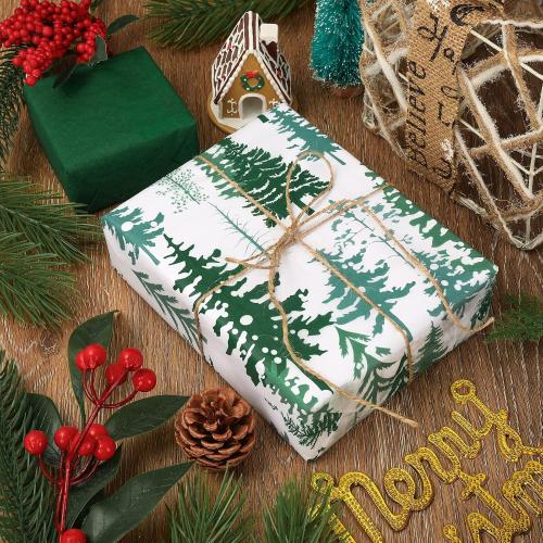 Whaline 100 Sheets Christmas Tree Tissue Paper DARK ? BLUE Folded Flat Woodland Tree Wrapping Paper Green Gift Wrapping Tissue Papers Rustic Art Crafts for Home DIY Gift Box Xmas Winter Decoration