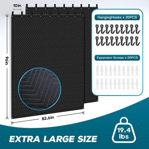 2 PCS Large Sound Dampening Blanket,96 x 80 Sound Absorbing Studio,Noise Cancelling Studio Acoustic Blanket/Light Blocker/Moving Curtain