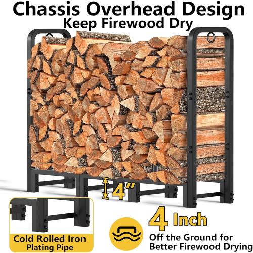 4ft Amagabeli  Firewood Log Rack with Cover Outdoor Heavy Duty Firewood Rack With Weather Resistant 600D Oxford Fabric Cover Indoor Outdoor Wood Racks for Fire Wood Holder